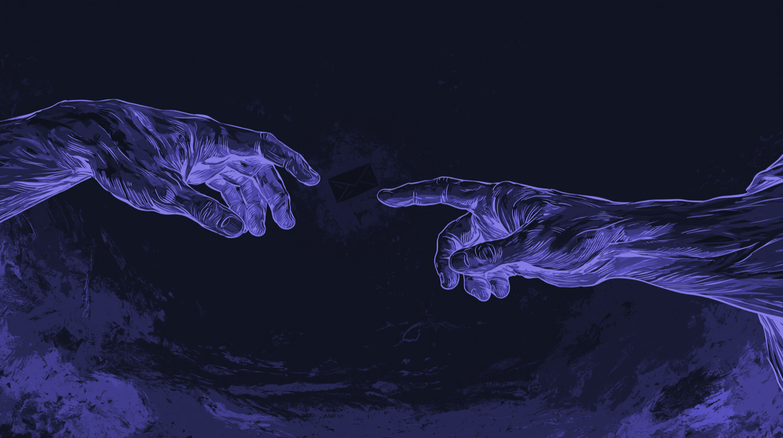 Fresco hands reaching, passing an envelope